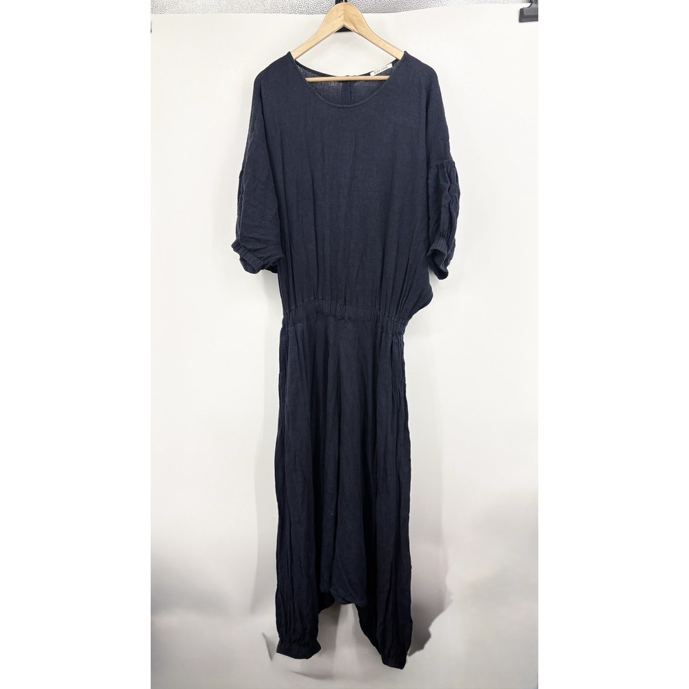 Black Crane Linen Blend Jumpsuit Small All In One Lagenlook Harem Minimalist